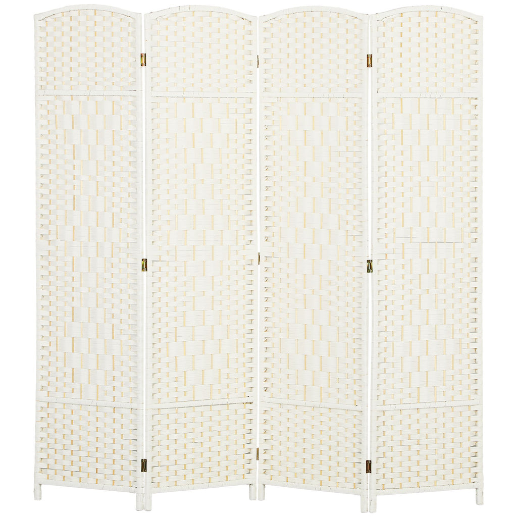 Folding Room Divider Screen 4 Panel 6' Tall Privacy Screen Freestanding Wood Partition for Home Office, White