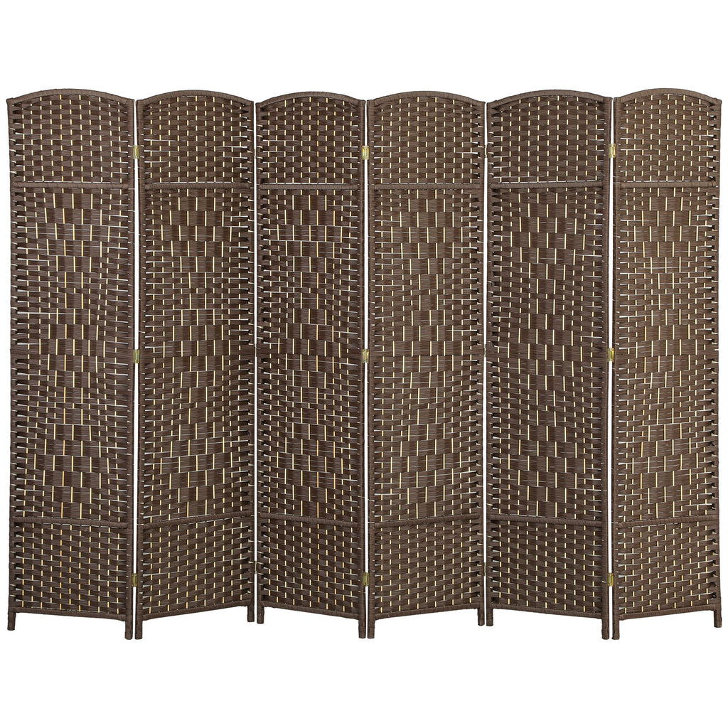 Folding Room Divider Screen 6 Panel 6' Tall Privacy Screen Freestanding Wood Partition for Home Office, Brown