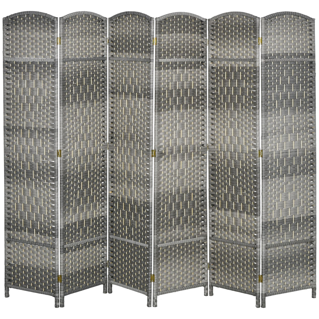 Folding Room Divider Screen 6 Panel 6' Tall Privacy Screen Freestanding Wood Partition for Home Office, Mixed Gray
