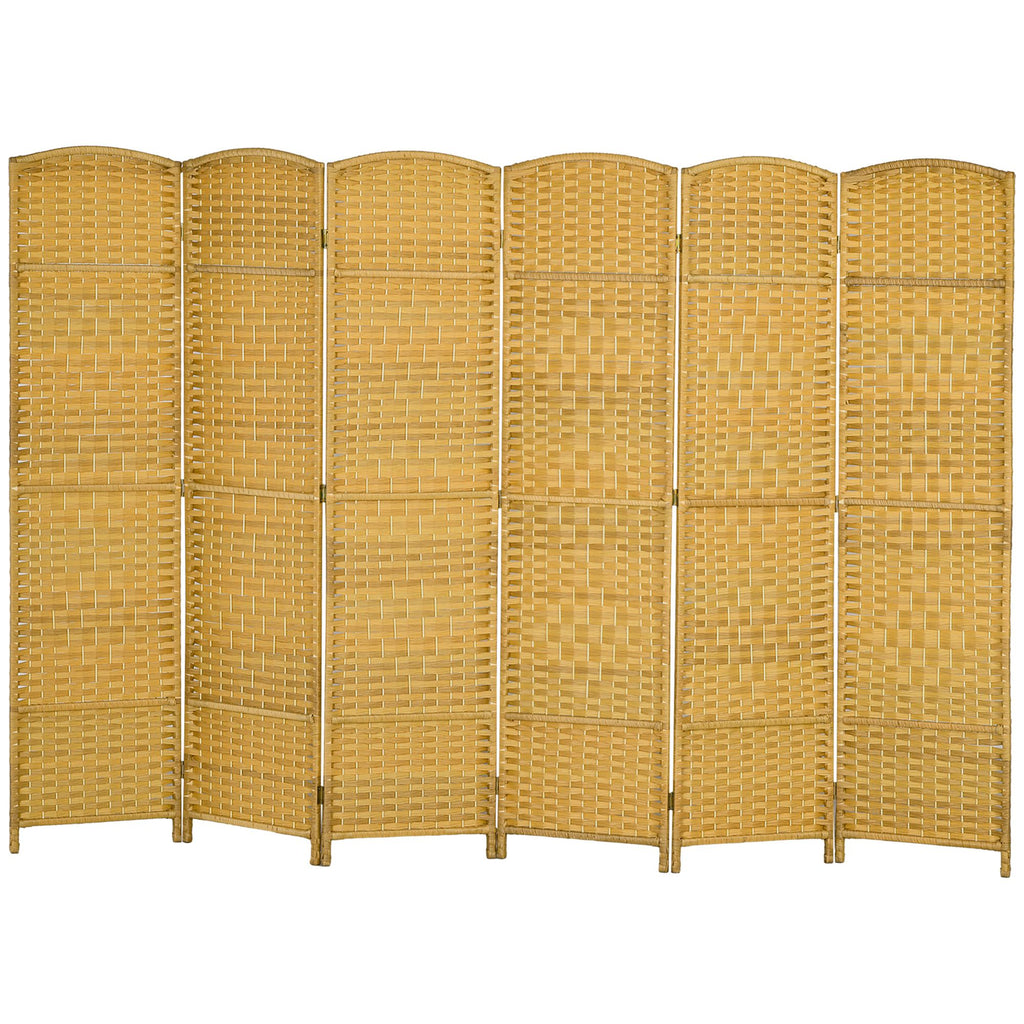 Folding Room Divider Screen 6 Panel 6' Tall Privacy Screen Freestanding Wood Partition for Home Office, Nature Wood