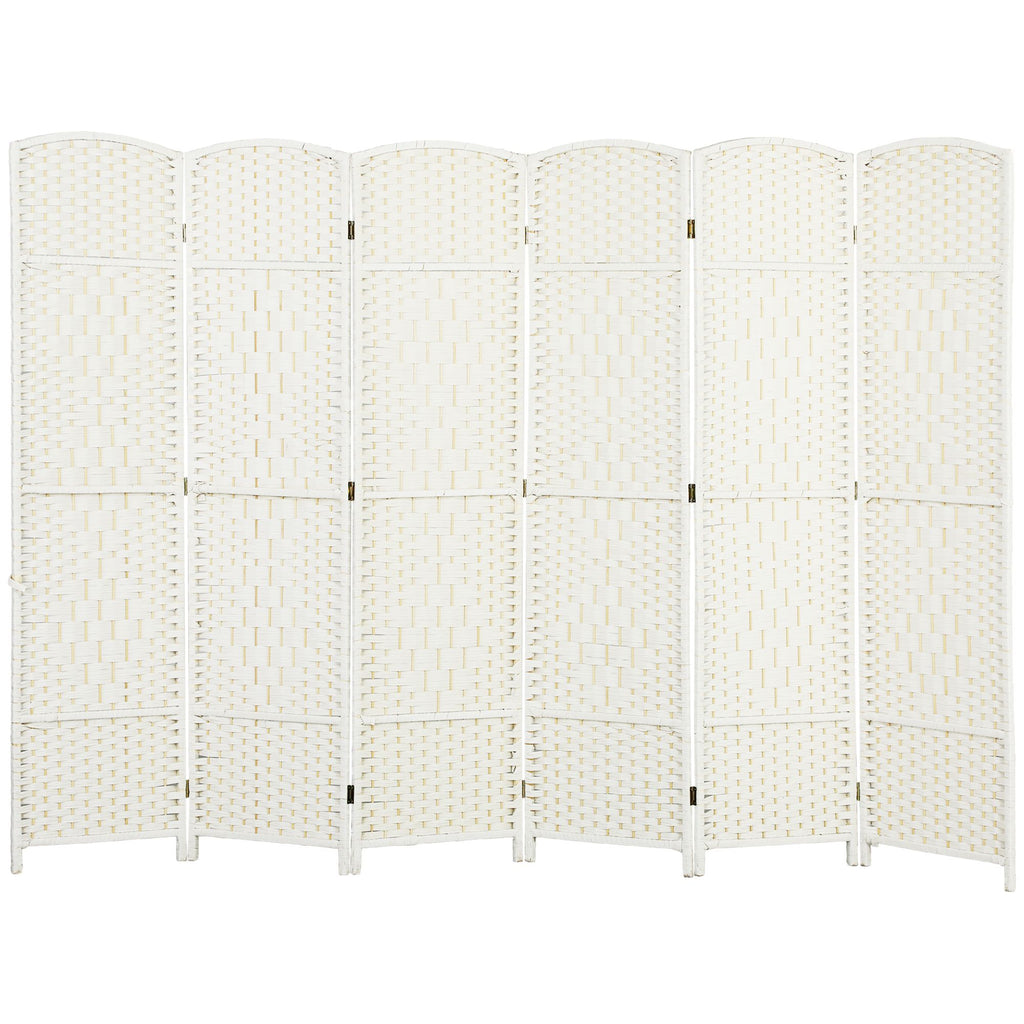 Folding Room Divider Screen 6 Panel 6' Tall Privacy Screen Freestanding Wood Partition for Home Office, White