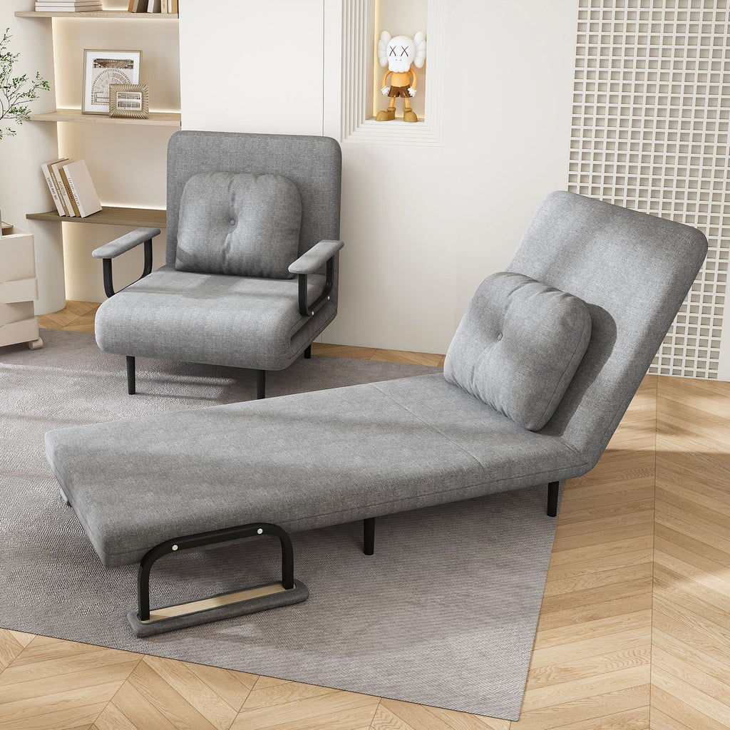 Folding Sofa Bed 5-in-1 Convertible Chair - 5-Position Adjustable Backrest with Pillow, Space-Saving Sleeper for Living Room, Bedroom & Office (Grey)