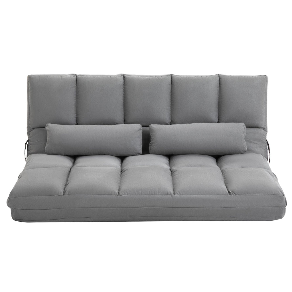 Folding Sofa Chair Light Grey Convertible Bed Adjustable Guest Chaise with Pillows