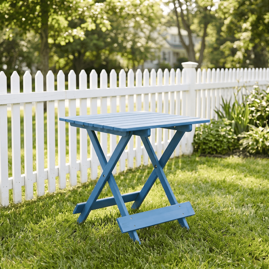 Folding SquareTable, Solid Wood Portable Space Saving Outdoor TableforBackyardBalconyGardenCamping Party, Blue