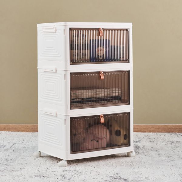 Folding Storage Bin, Storage Cabinet with Lids and Wheels-3 layers
