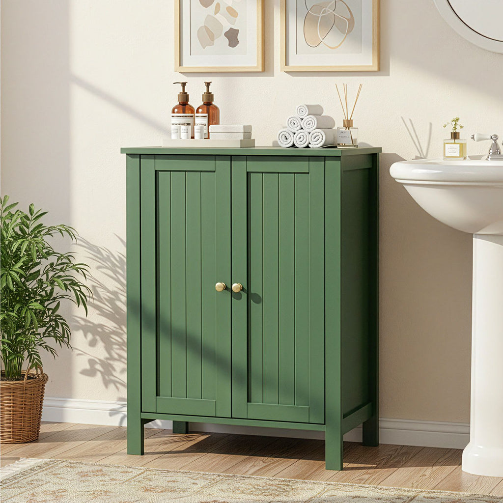 Forest Green MDF Painted with Vertical Stripes, 60*30*80cm, Double Door Bathroom Vanity