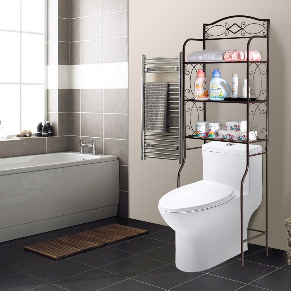 Free shipping 3 Tier Metal Over The Toilet Shelf-Coffee  YJ