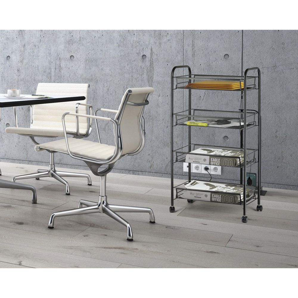 Free shipping 4-Tier Mesh Wire Rolling Cart Multifunction Utility Cart Metal Kitchen Storage Cart with 4 Wire Baskets Lockable Wheels for Home, Office, Kitchen Black
