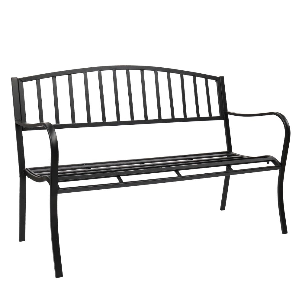 Free shipping 51" Patio Park Garden Outdoor Bench Patio Porch Chair Vintage Backyard Seat Furniture Iron Frame Black YJ
