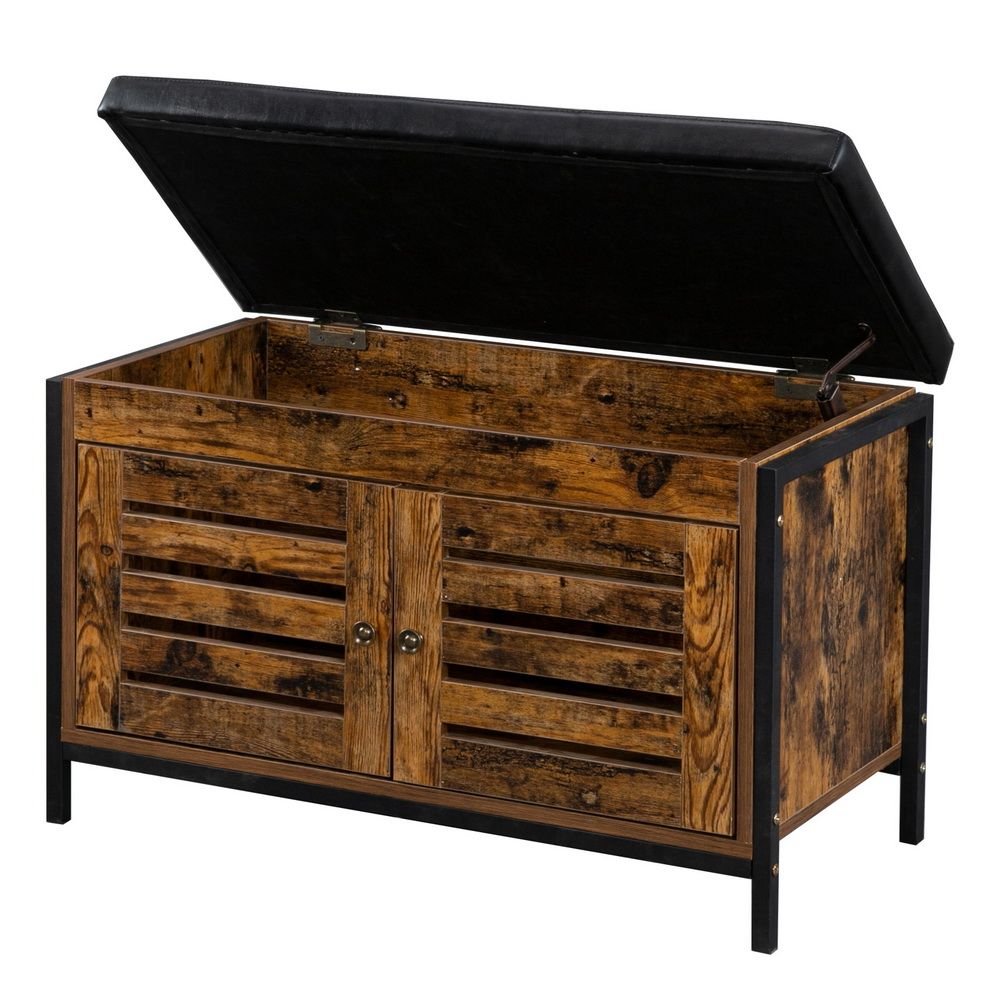 Free shipping Storage Bench, Industrial Shoe Entryway Bench, Bed End Stool Storage Chest Dining Bench Coffee Table for Hallway, Bedroom, Living Room, Dining Room  YJ