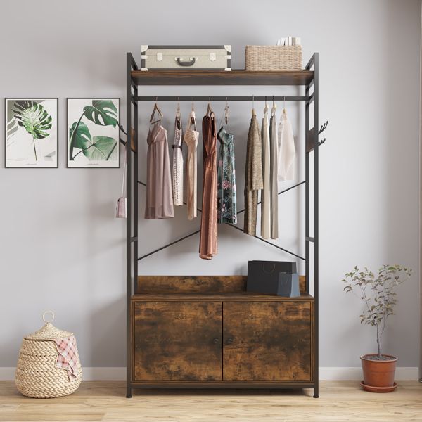 Free-Standing Closet Clothing Rack; Independent wardrobe manager; clothes rack; multiple storage racksLarge Heavy Duty Clothing Storage Shelving Unit for Bedroom Laundry Room; Brown