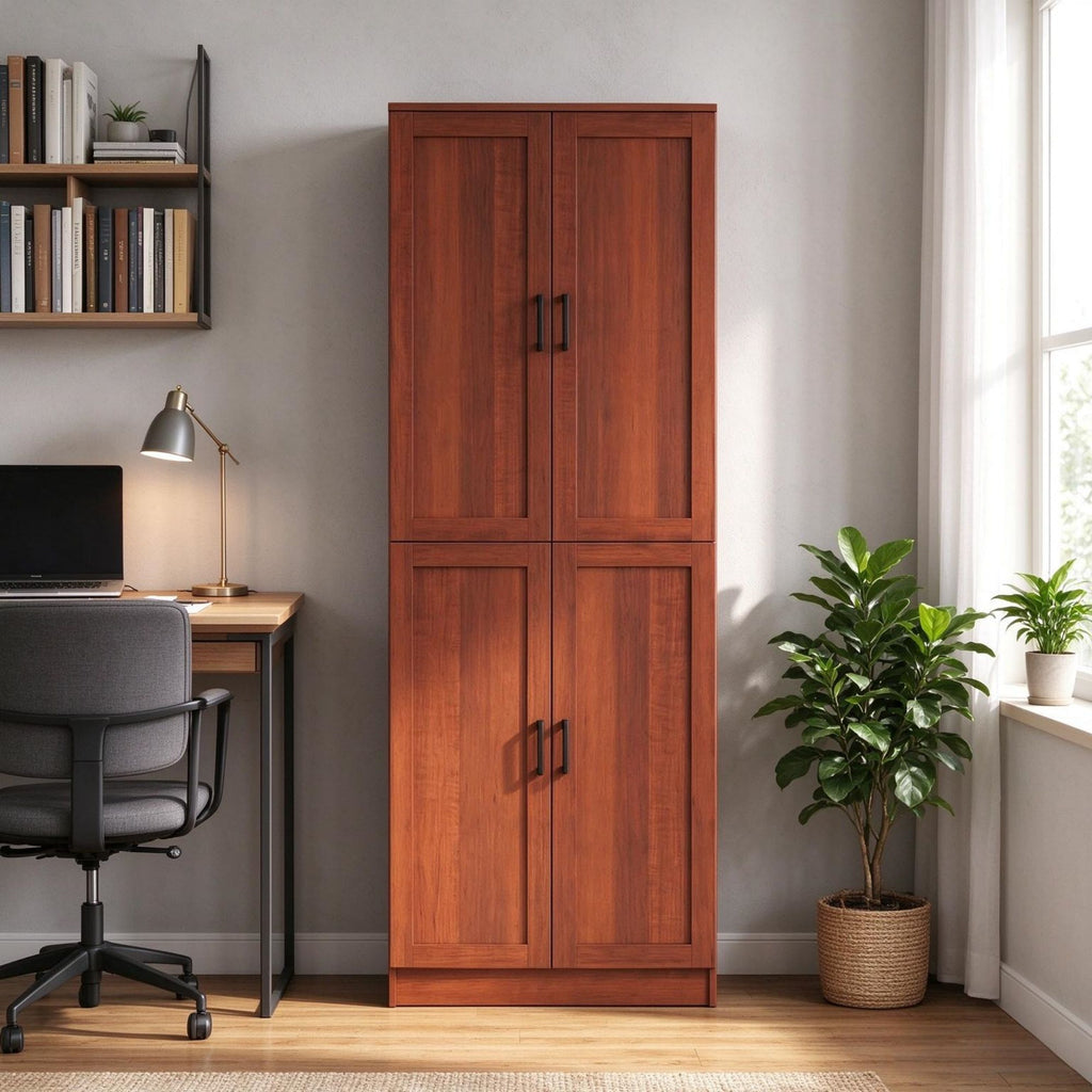 Freestanding 4-Door Kitchen Pantry Cabinet, Large Storage with Adjustable Shelves & Doors