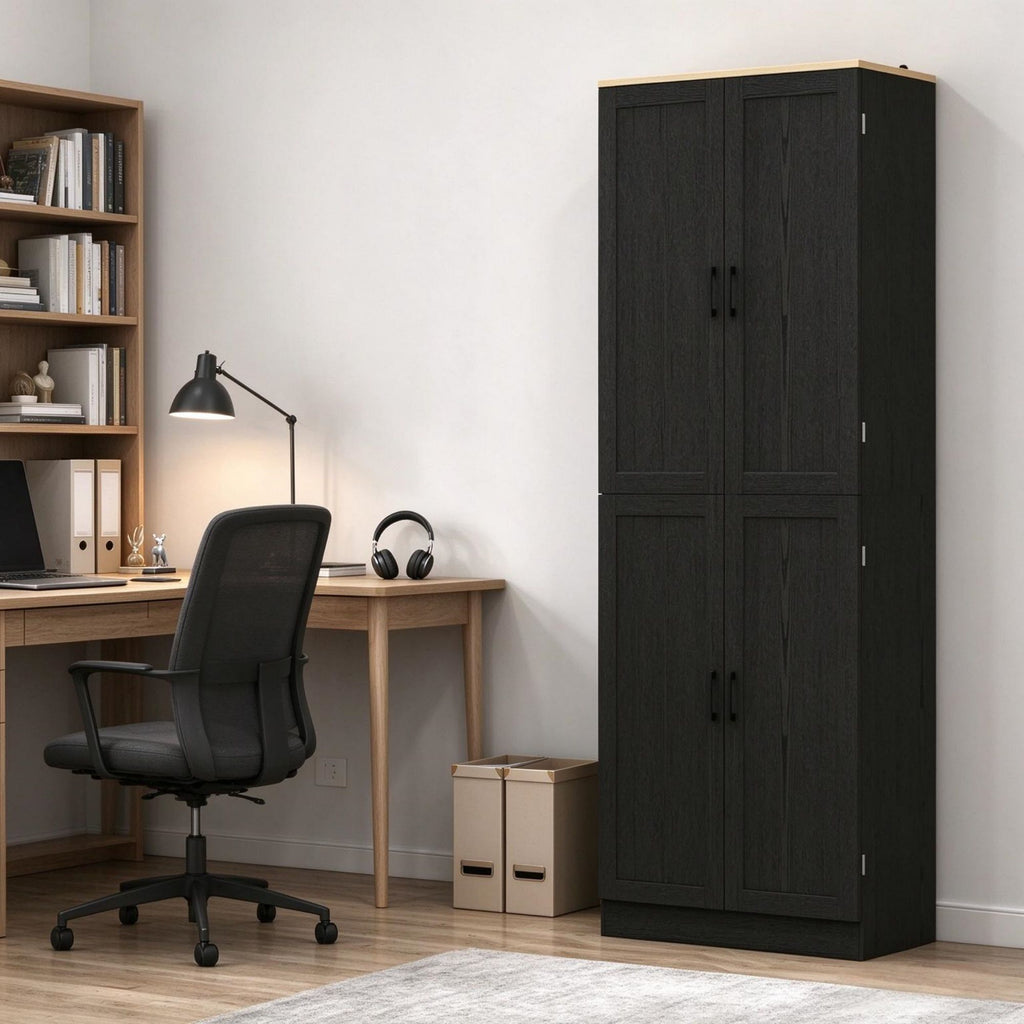 Freestanding 4-Door Kitchen Pantry Cabinet, Large Storage with Adjustable Shelves & Doors