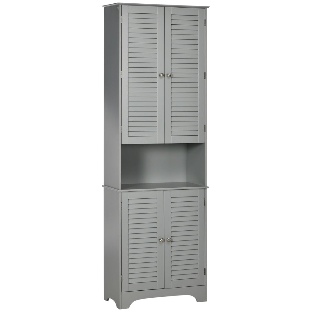 Freestanding Bathroom Linen Tower Tall Storage Cabinet Adjustable Shelves Double Door Grey