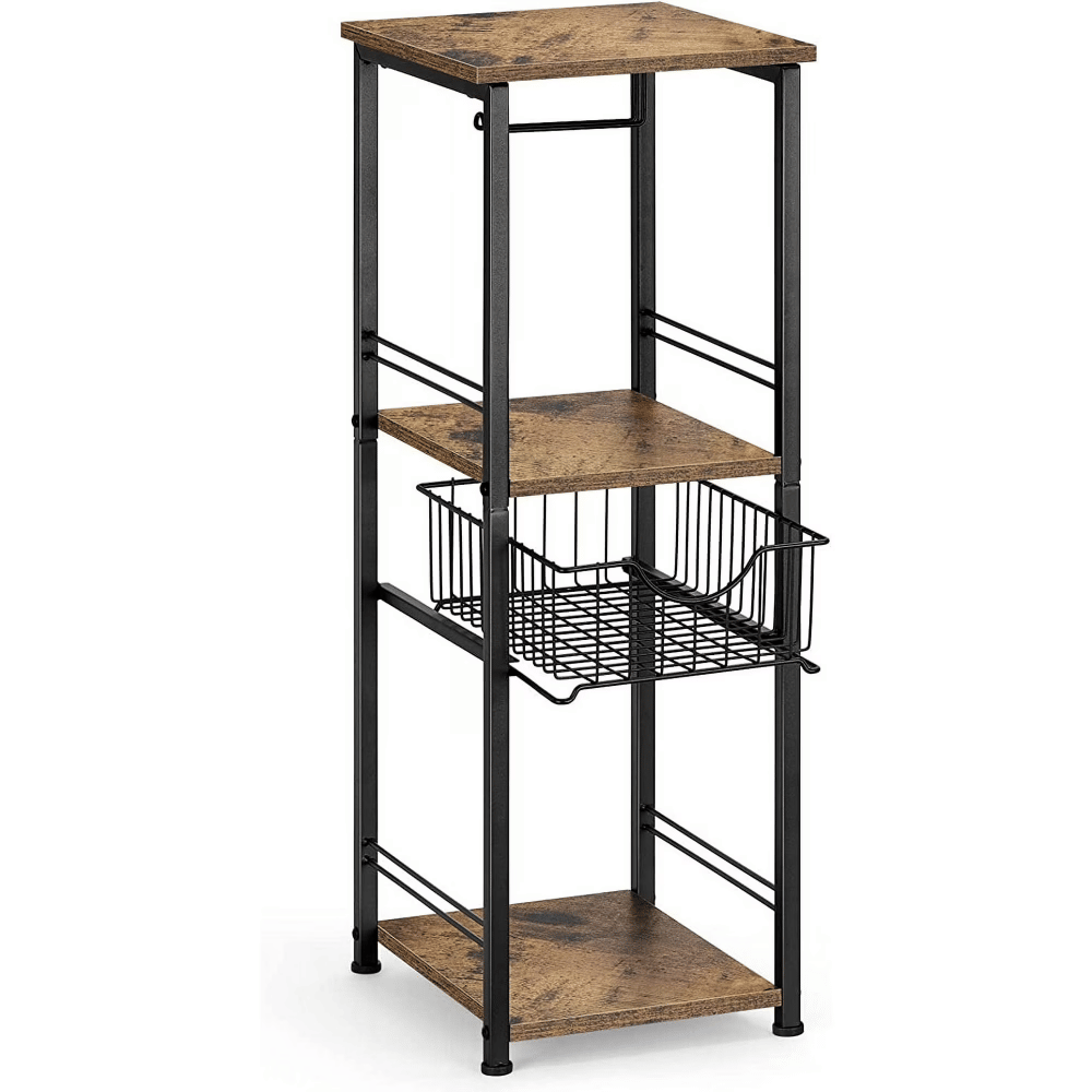 Freestanding Bathroom Shelf with Drawer Toilet PaperStorageStand Organizer, Black