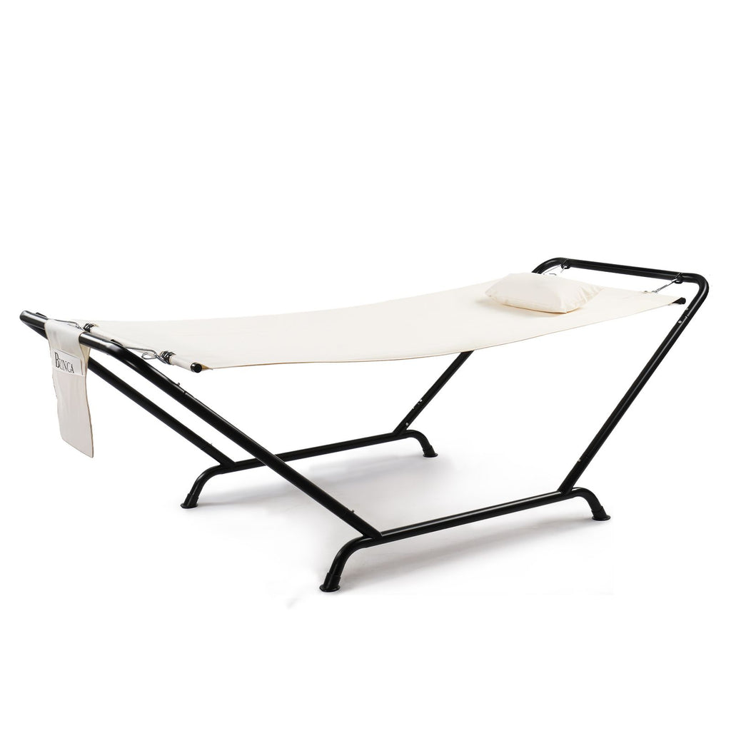 Freestanding Hammock with Stand, 600LBS Heavy Duty Outdoor Hammock Bed with Soft Pillow & Storage Bag, Beige