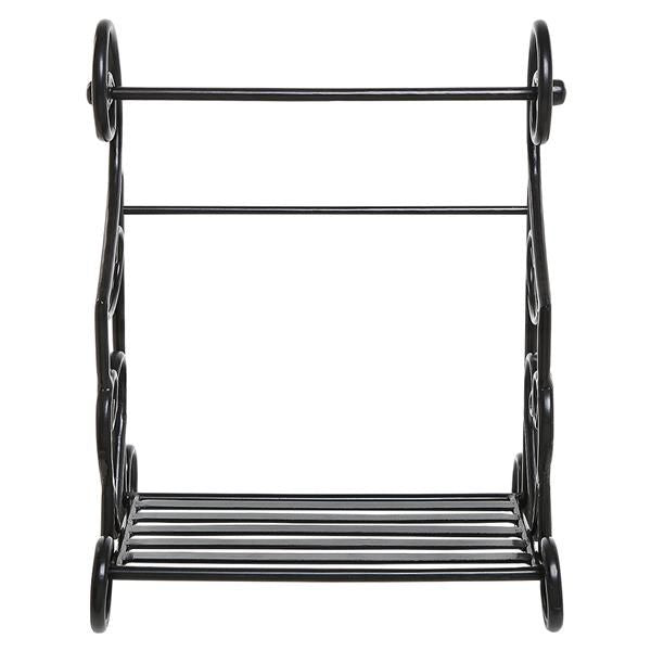 Freestanding Heart Scrollwork Black Metal Kitchen Countertop Paper Towel Holder Stand with Spice/Condiment Shelf Rack
