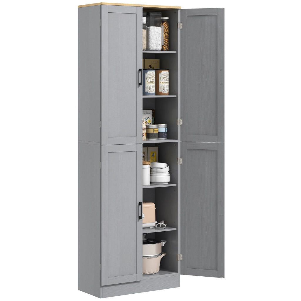 Freestanding Kitchen Pantry, 4-Door Kitchen Pantry Cabinet with Adjustable Shelves and Doors, Distressed White