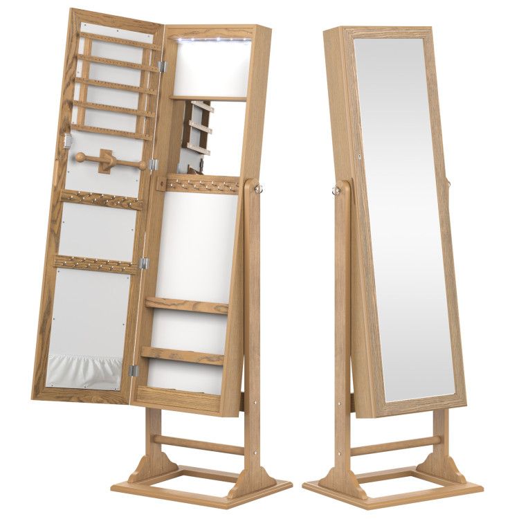 Freestanding Lockable Jewelry Armoire with Full-Length Mirror and 6 LED Lights
