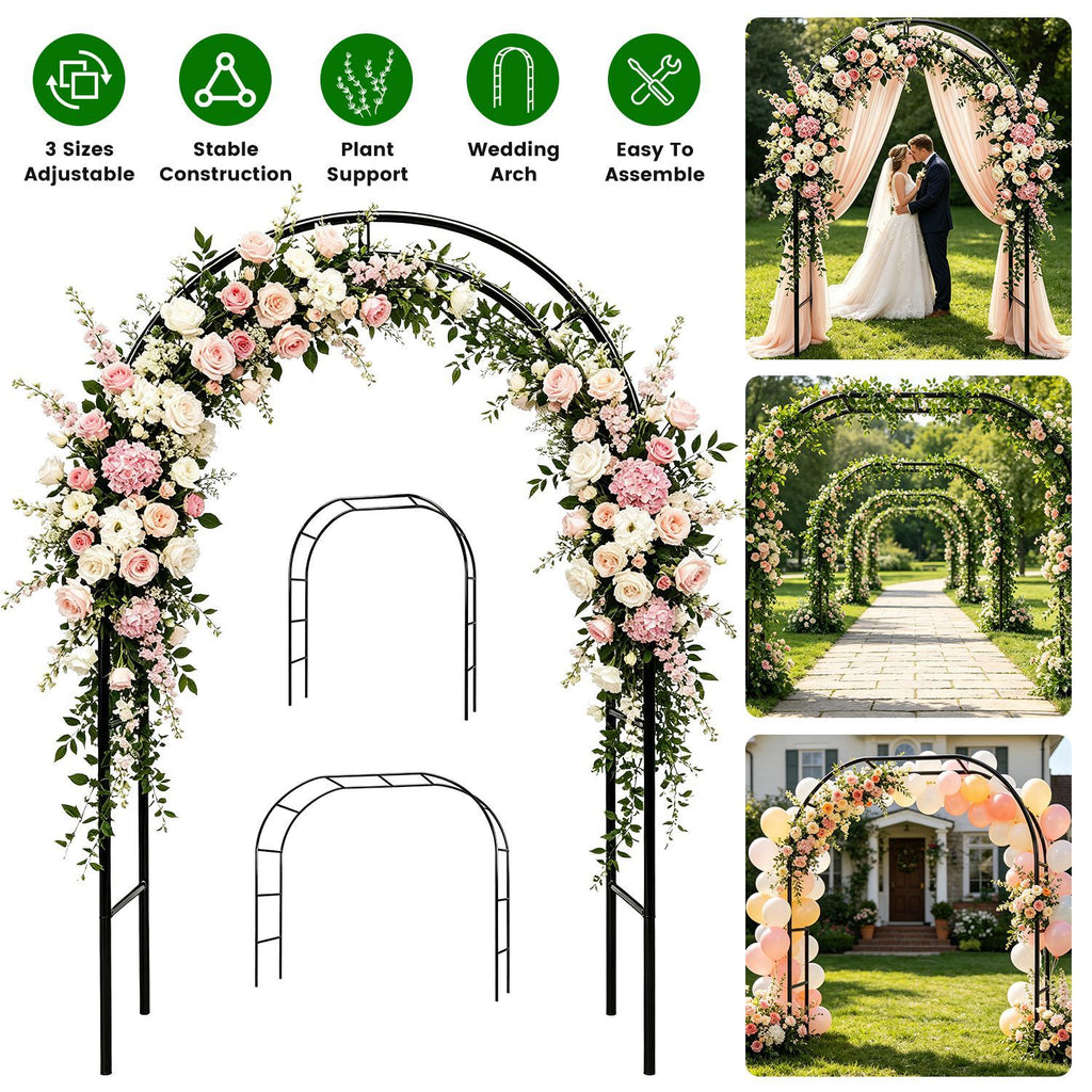Freestanding Metal Trellis Arch Multi-Size Adjustable Modular Pipe Design, Black Iron Frame Segmented Assembly for Garden Climber Patio Wedding Decoration