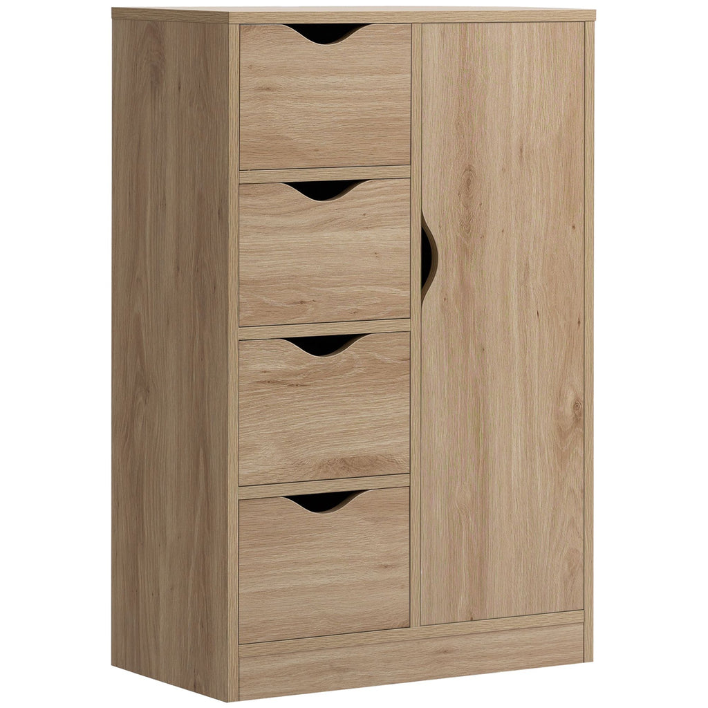 Freestanding Storage Cabinet Bathroom Floor Cabinet 4 Drawers Cupboard Oak for Bedroom Living Room