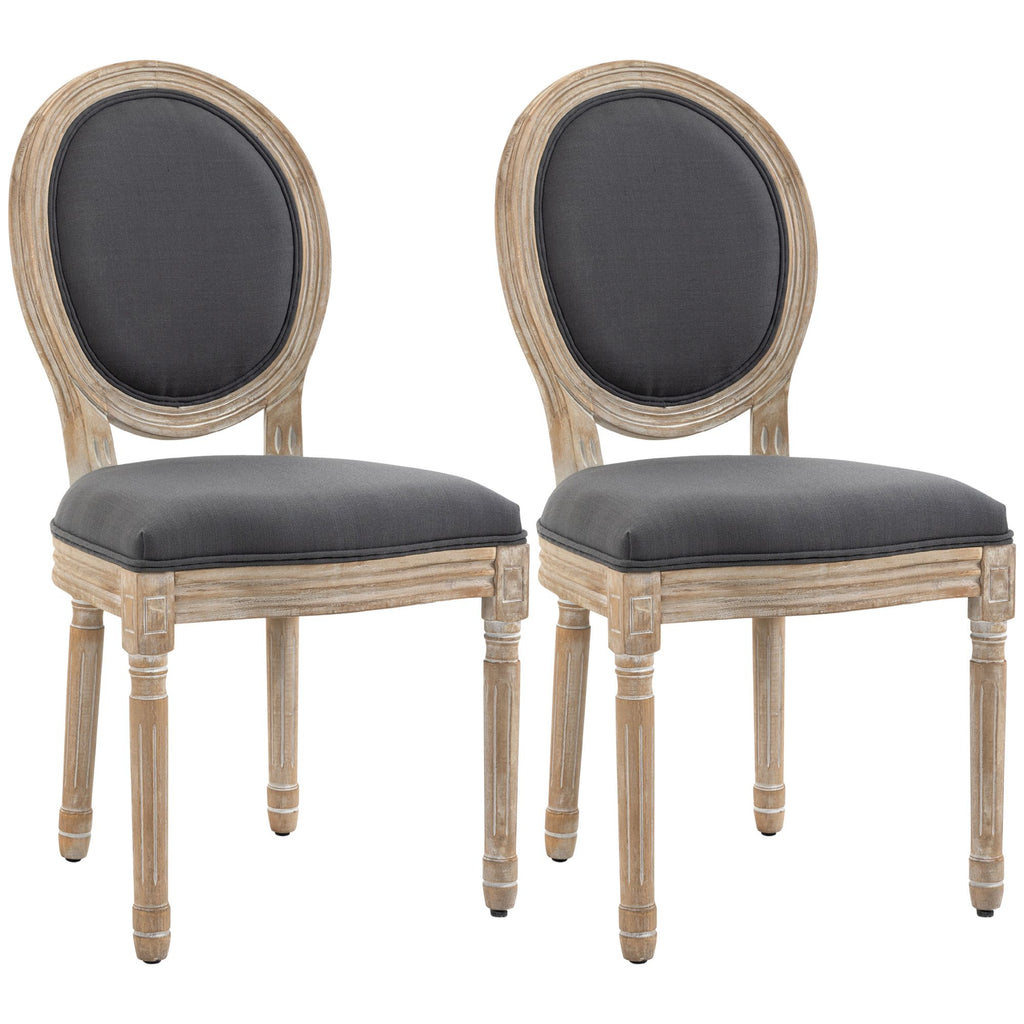French-Style Upholstered Dining Chair Set, Armless Accent Side Chairs with Linen-Touch Upholstery, Set of 2, Grey