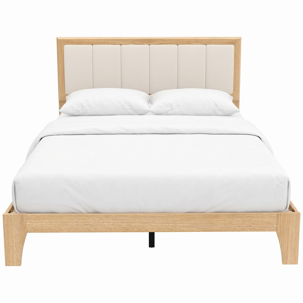 Full Bed Frame with Headboard Full Size Platform Bed Frame with Wooden Slats No Box Spring Needed Easy Assembly Oak