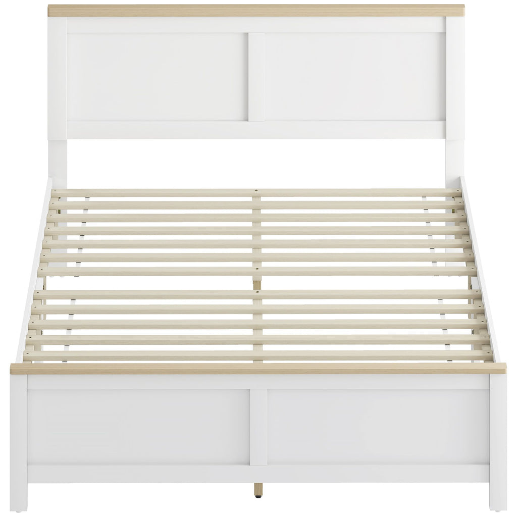 Full Bed Frame with Headboard, Modern Platform Bed Frame with Wooden Slats, No Box Spring Needed, Easy Assembly, White