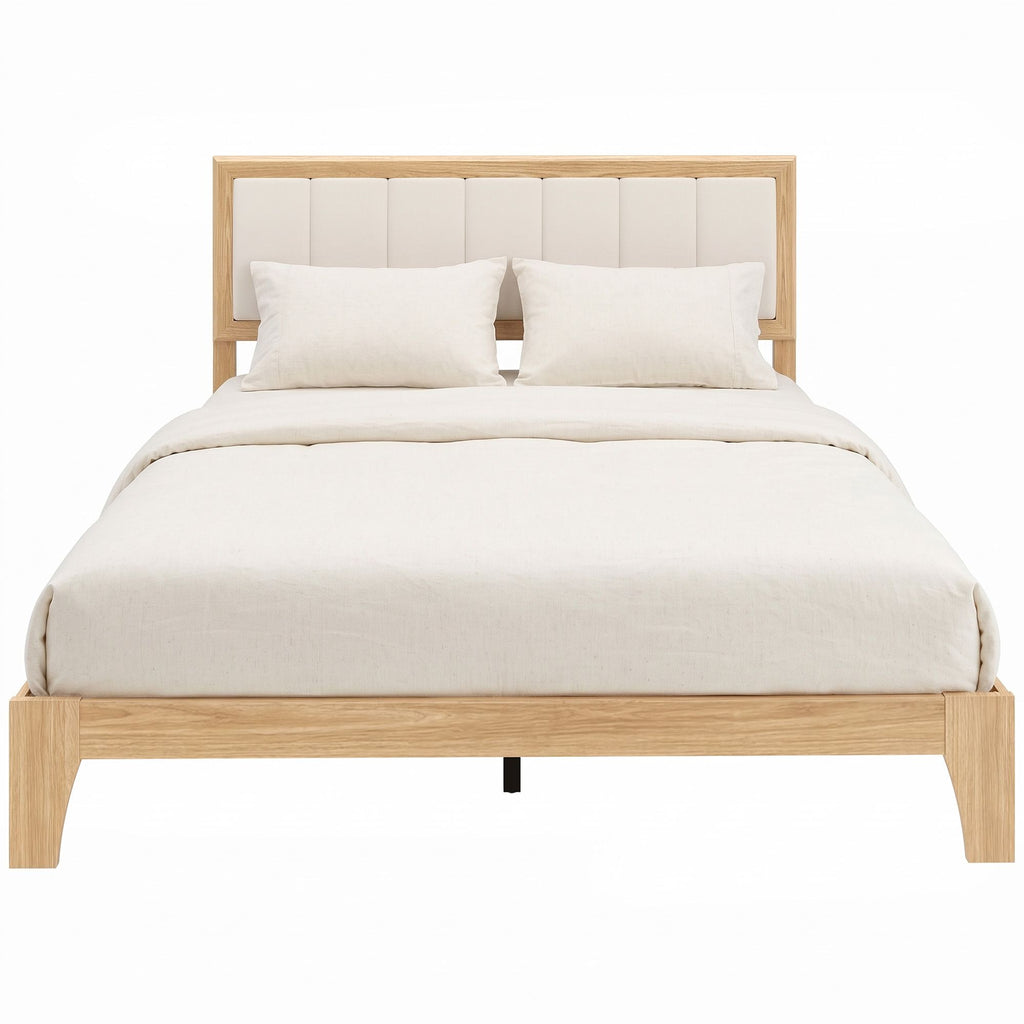 Full Bed Frame with Headboard Queen Size Platform Bed Frame with Wooden Slats No Box Spring Needed Easy Assembly Oak