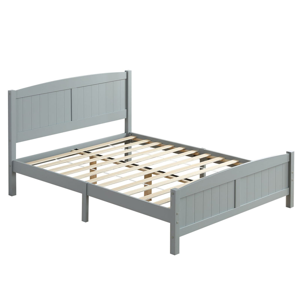 Full Pine Single-Layer Core Vertical Stripe Full-Board Curved Bed Head With The Same Bed Foot Wooden Bed Grey