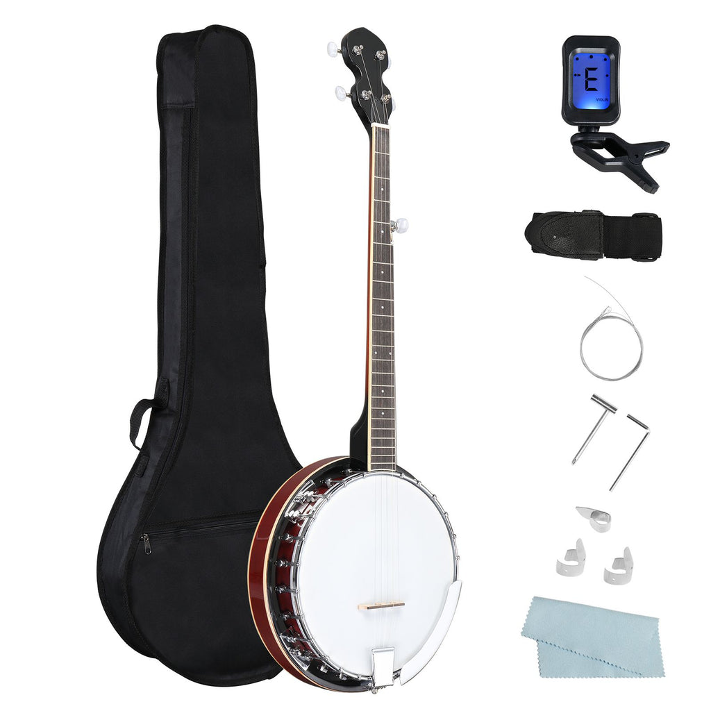 Full Size 5 String Left Handed Banjos Set with Closed Solid Sapele Back & Premium Mahogany Neck and Premium Accessories