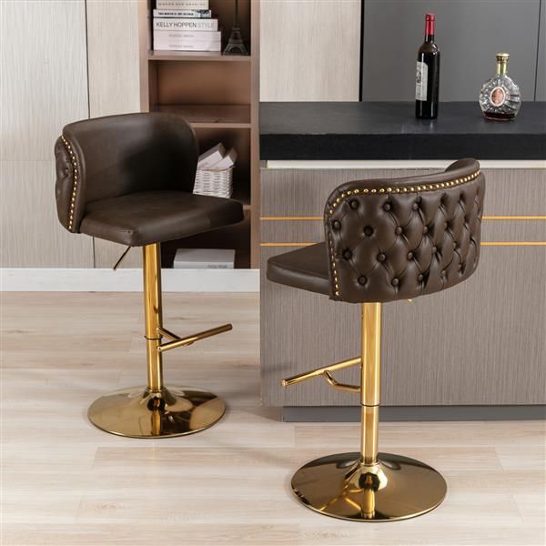 Furniture,Swivel Barstools Adjusatble Seat Height, Modern PU Upholstered Bar Stools with the whole Back Tufted, for Home Pub and Kitchen Island(Brown, Set of 2)