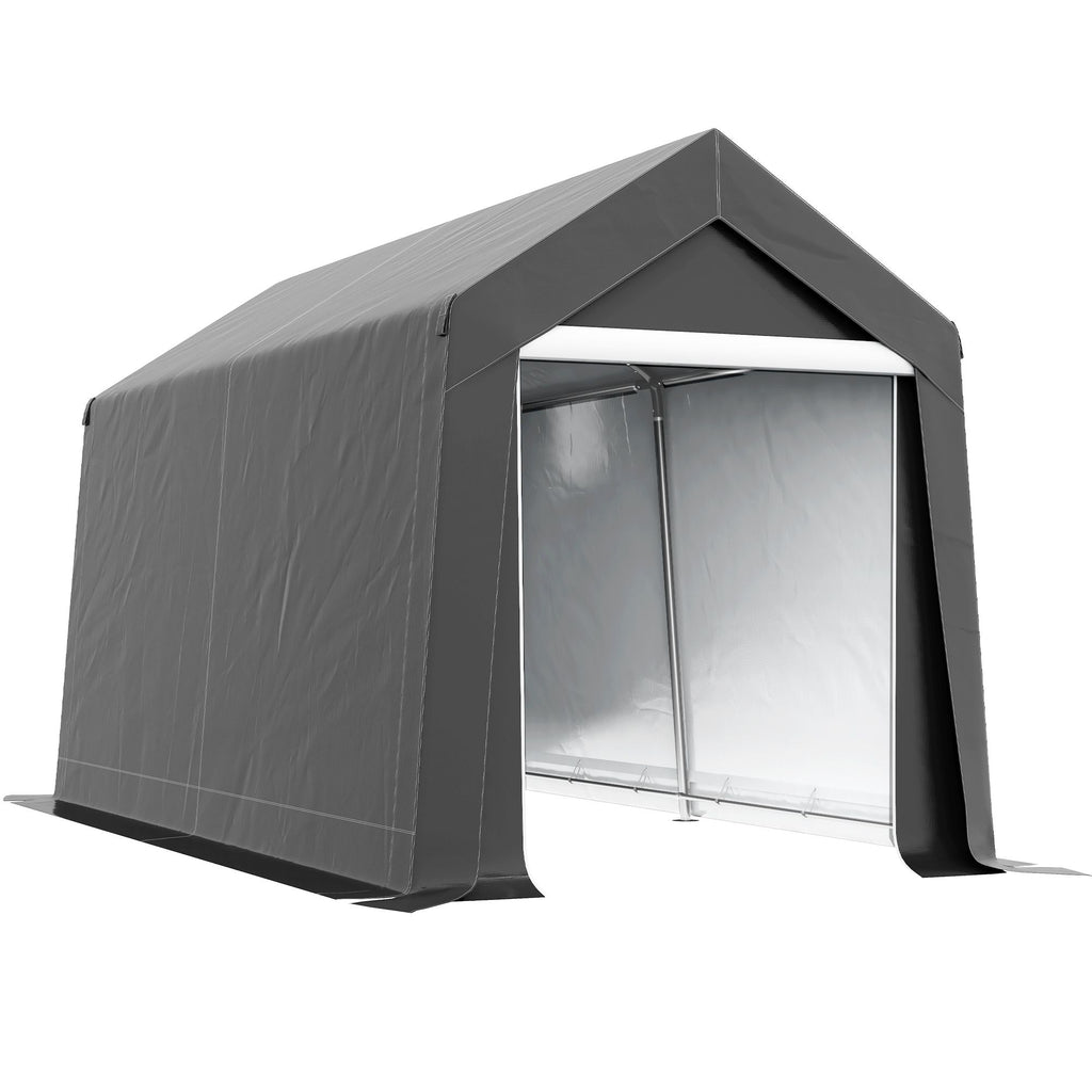 Galvanized 7' x 12' Outdoor Storage Tent, Heavy Duty and Waterproof Portable Shed, for Bike, Motorcycle, Tools, Gray
