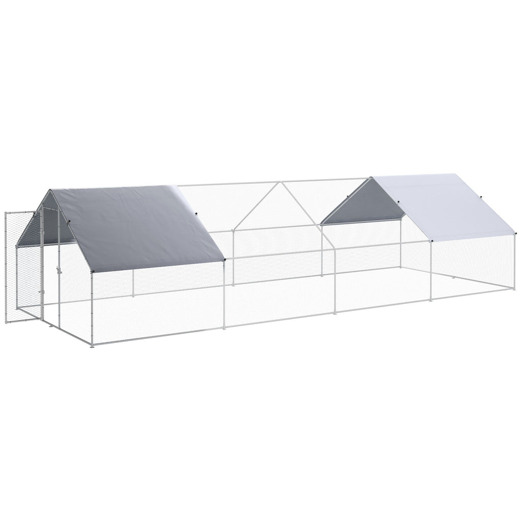 Galvanized Large Metal Chicken Coop Cage, Walk-in Enclosure Poultry Hen Run House with UV & Water-Resistant Cover for Outdoor, 10' x 26' x 6.5'