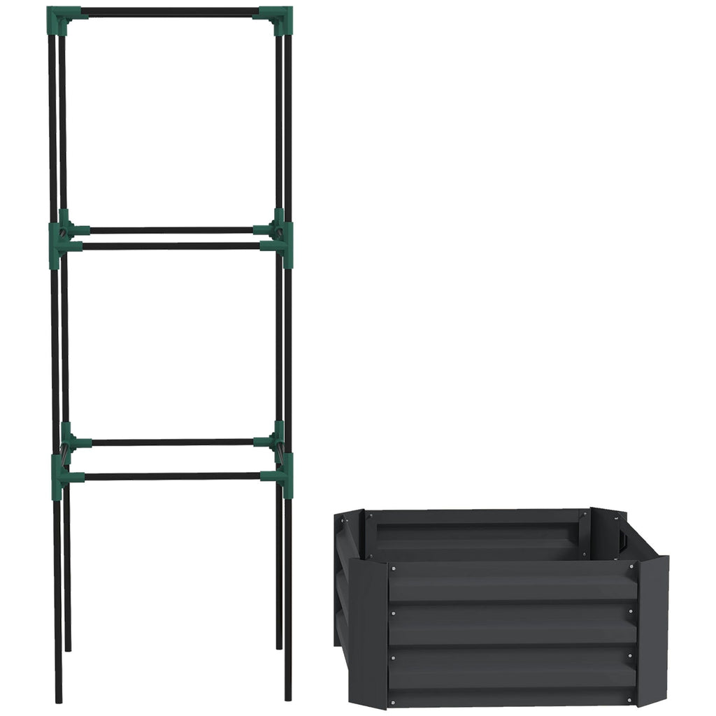 Galvanized Planter Box, 24" x 24" x 11.75" Raised Garden Bed with Tomato Cage for Climbing Vines, Dark Gray