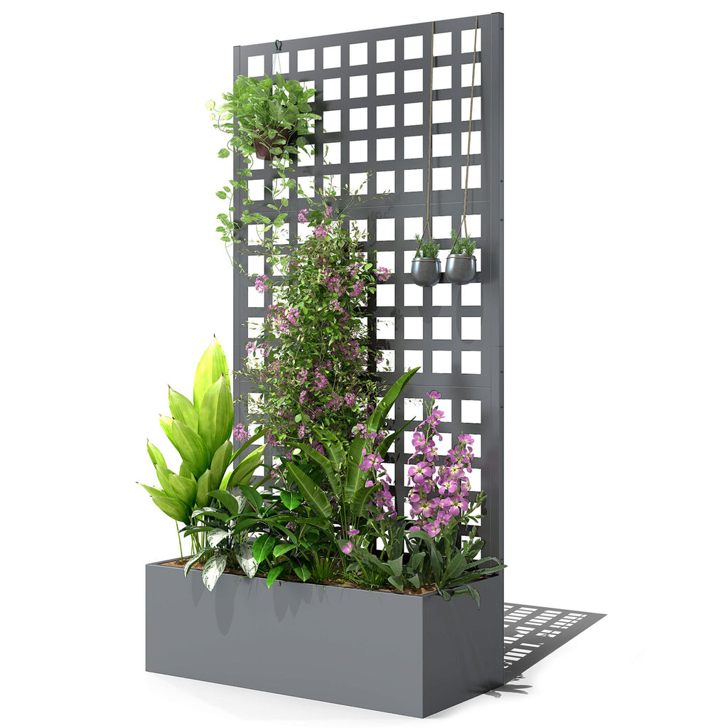 Galvanized Raised Garden Bed Planter Box with Trellis for Climbing Plants, Vegetable, Vines, 35" x 16" x 70", Gray