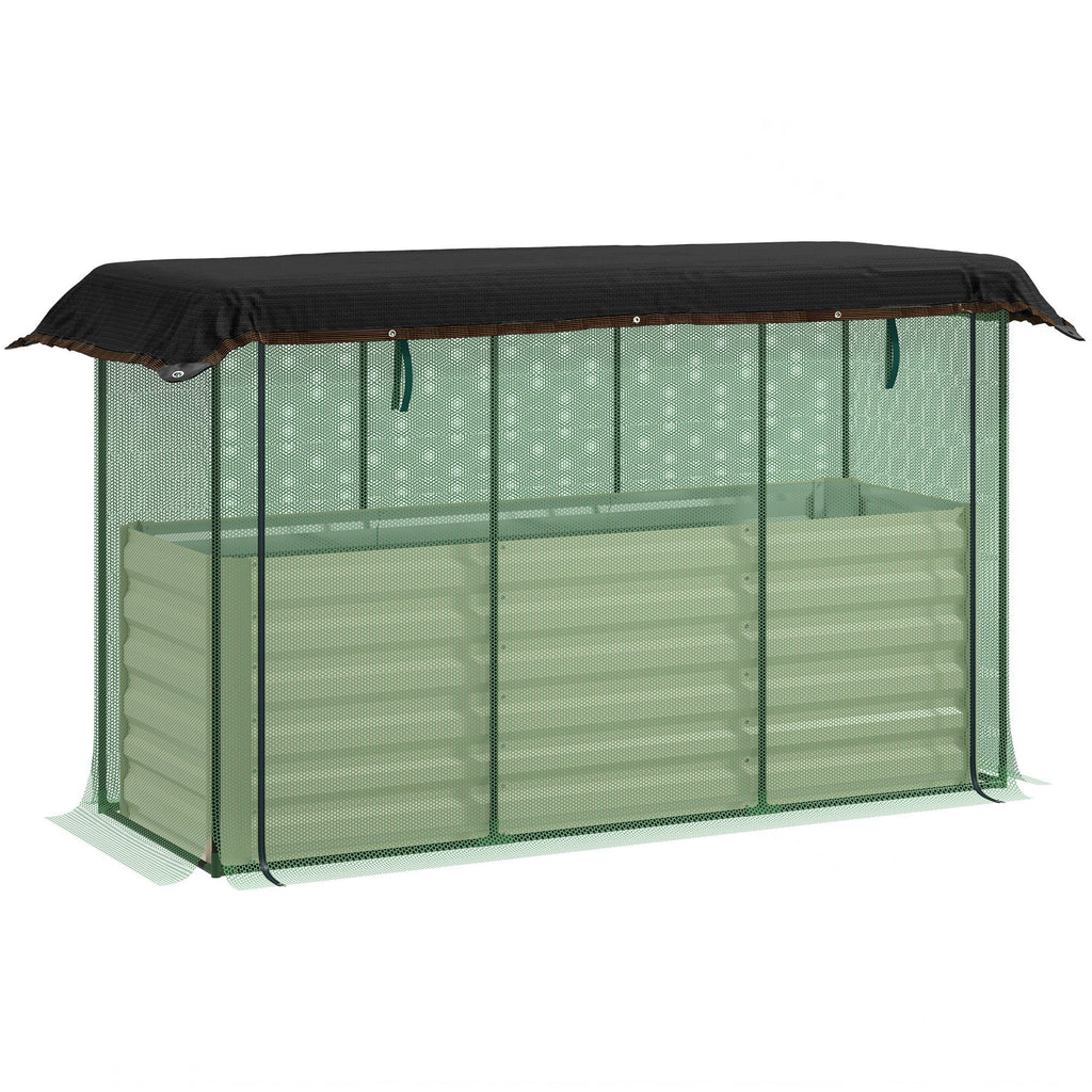 Galvanized Steel Planter Box with Crop Cage and Shade Cloth, Raised Garden Bed for Flowers, Veggies and Herbs, Beige