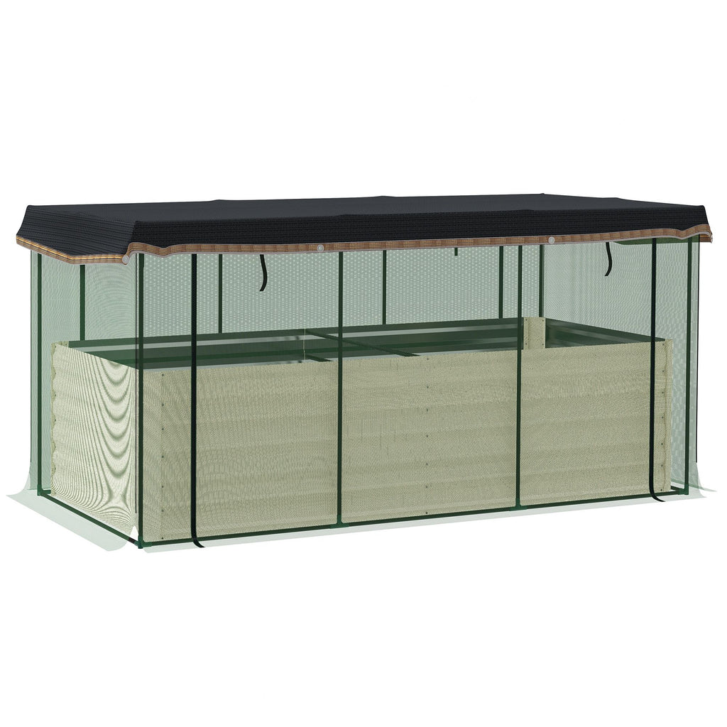 Galvanized Steel Planter Box with Crop Cage and Shade Cloth, Raised Garden Bed for Flowers, Veggies and Herbs, Beige