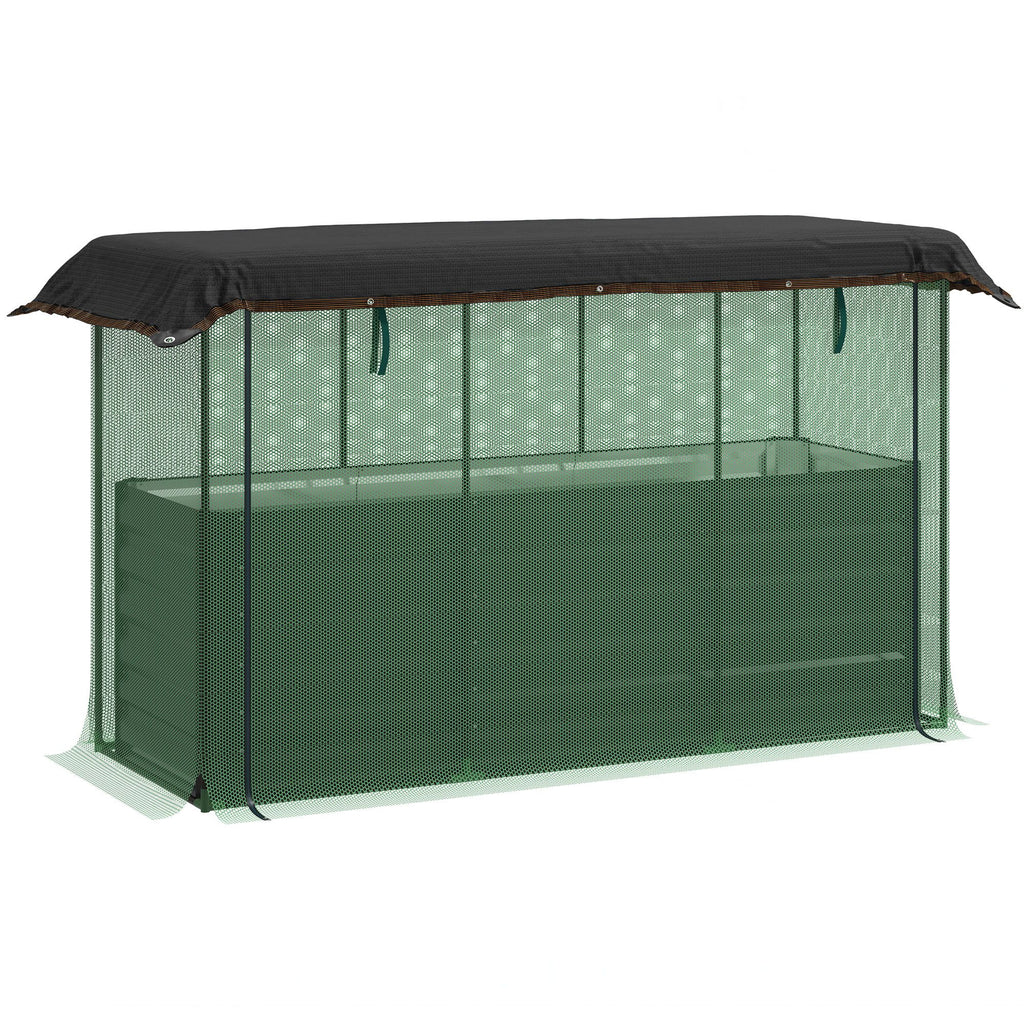 Galvanized Steel Planter Box with Crop Cage and Shade Cloth, Raised Garden Bed for Flowers, Veggies and Herbs, Dark Gray