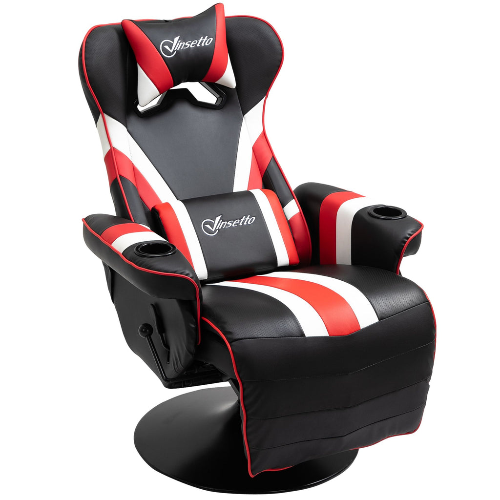 Gaming Chair, Racing Style Recliner, Lumbar Support, Footrest, Cup Holder, Black White Red