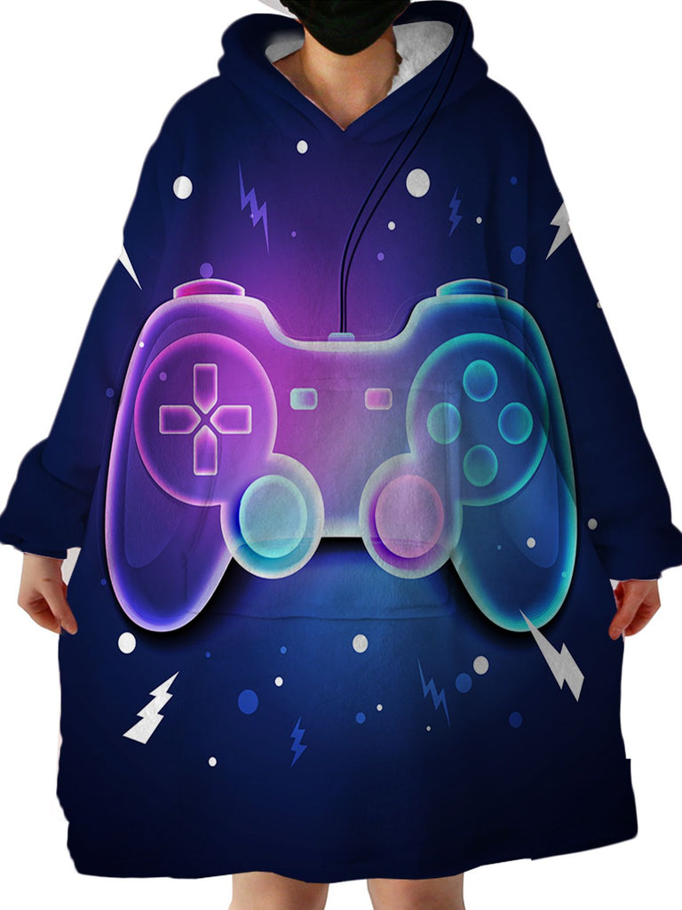 Gaming Wearable Blanket Modern Sweatshirt for Boys, Colorful Gamepad Blanket Hoodie with Sherpa