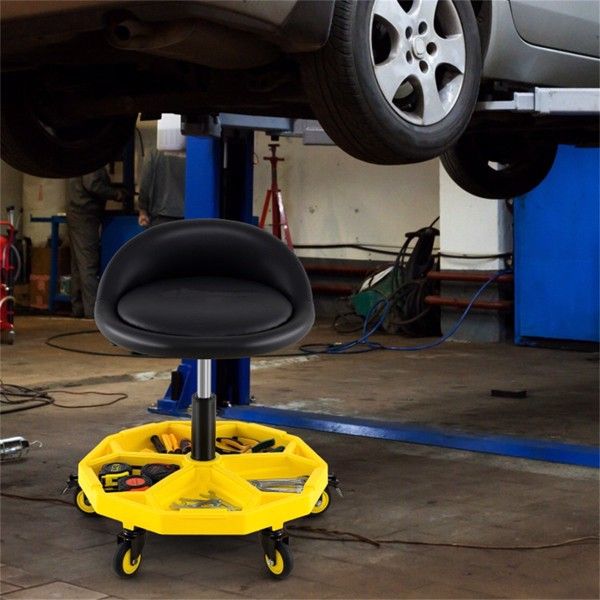 Garage chair height adjustable with tool tray storage