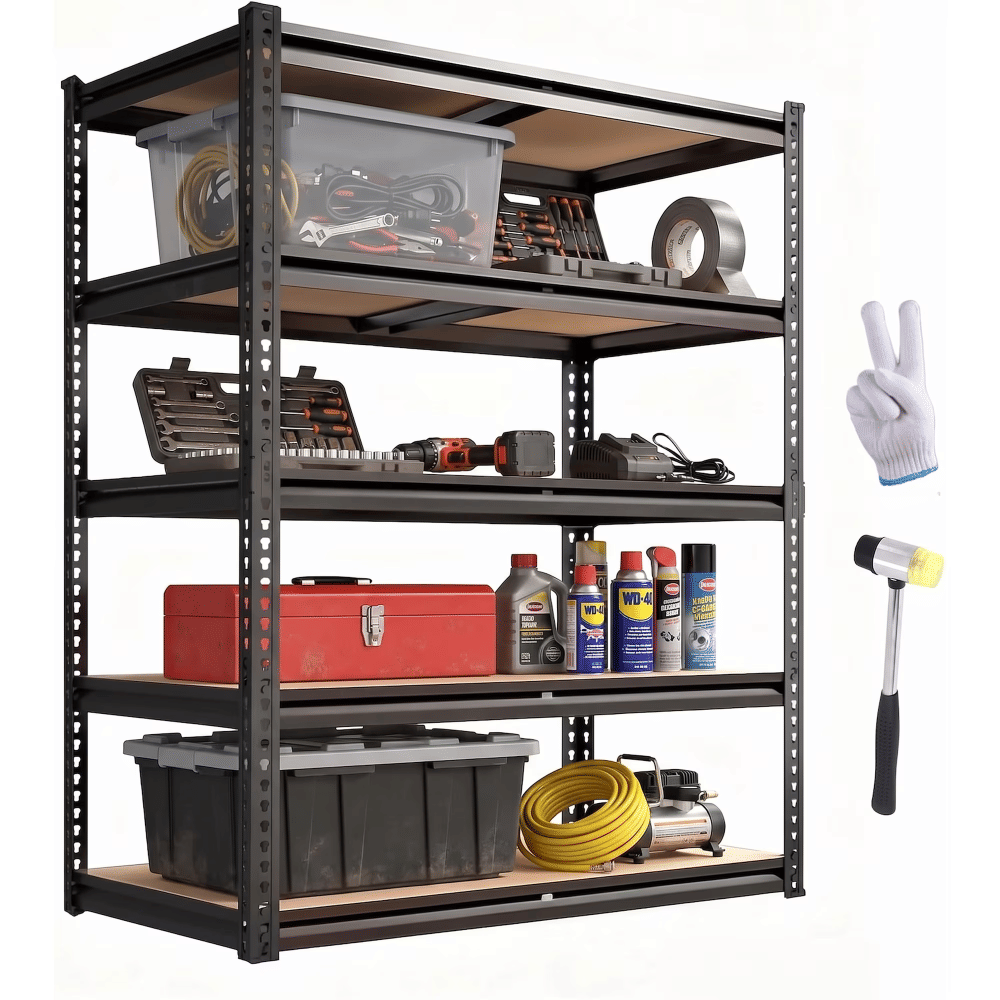 GarageStorageShelves Heavy Duty 2400 lbs, 72"H MetalStorageShelves Adjustable 5 Tier Shelving Unit, Steel Garage Shelving RackforBasement, Warehouse, Pantry, Closet, Workshop
