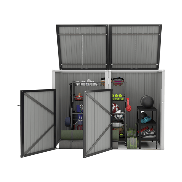 Garbage Bin Shed Stores 2 Trash Cans Metal Outdoor Bin Shed for Garbage Storage,54 cubic feet of space,Stainless Galvanized Steel, Bin Shed for Garden Yard Lawn,Grey