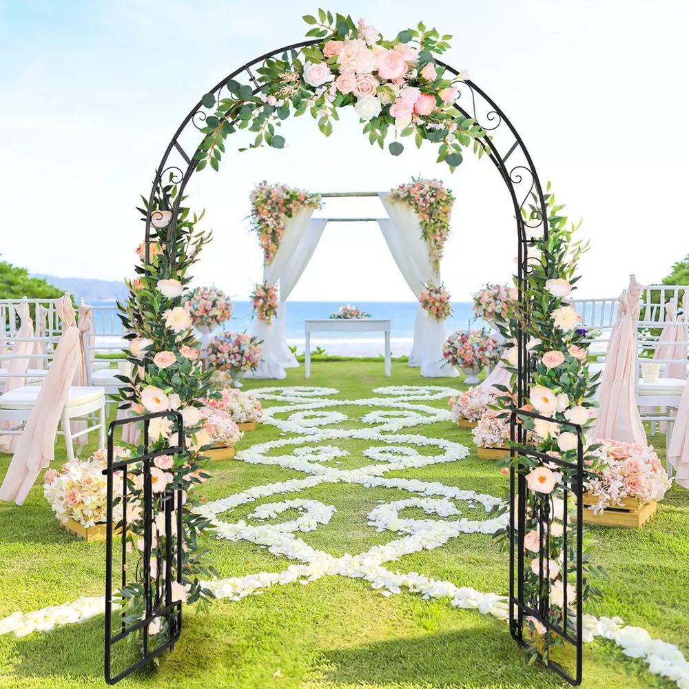 Garden Arbor with Gate with Multiple Side Crossbars and 4 Sharp Ground Stakes