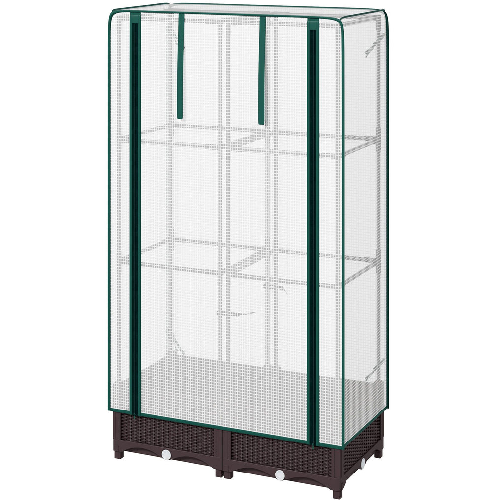 Garden Bed with Trellis, Outdoor Plant Box with PE Cover, Drainage Holes and Zipper Door, 31.5" x 15.7" x 48.8", Brown