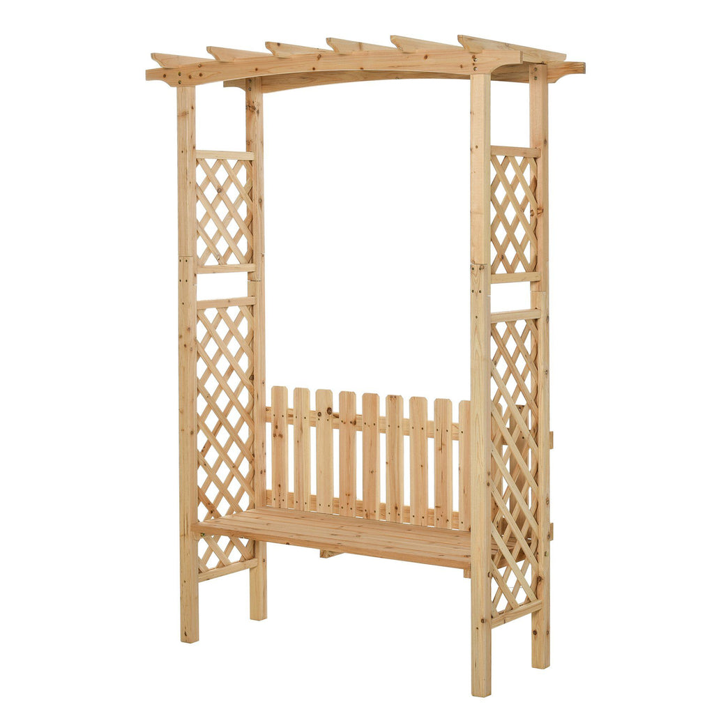 Garden Bench Arch Pergola Natural Fir Wood Protective Varnish 2 Person Ergonomic Design