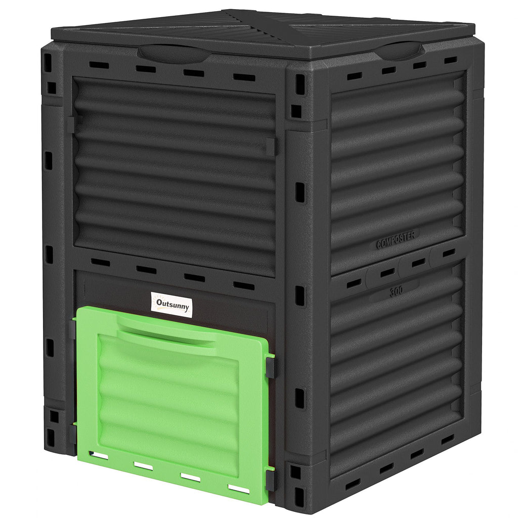 Garden Compost Bin 80 Gallon Outdoor Large Capacity Composter Fast Create Fertile Soil Aerating Box, Green