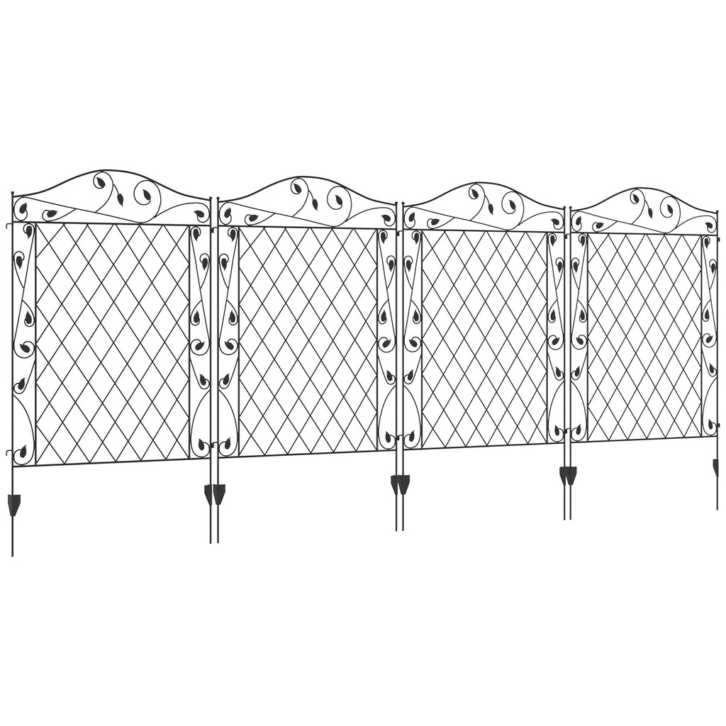 Garden Fence, 4 Pack Steel Fence Panels, 11.5' L x 43" H, Rust-Resistant Decorative Border Flower Edging for Yard, Landscape, Patio, Outdoor Decor, Wavey Vines