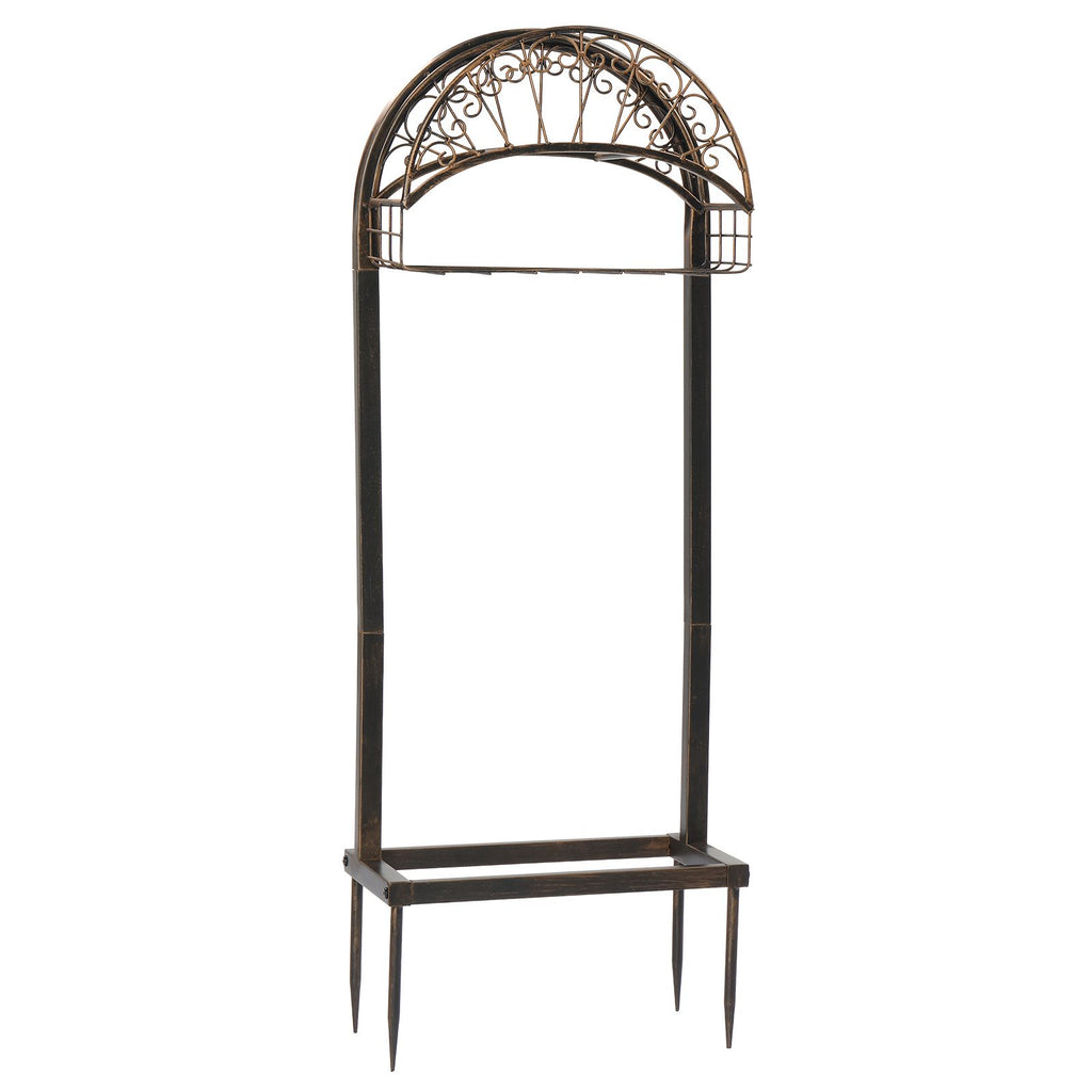 Garden Hose Holder, Water Hose Holder Stand with Storage Basket, Heavy Duty Freestanding Garden Hose Hanger Storage Rack with 4 Spikes for Outside Yard Lawn Farm, Bronze